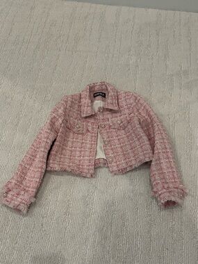 Katie J NYC Pink Tweed Cropped Blazer